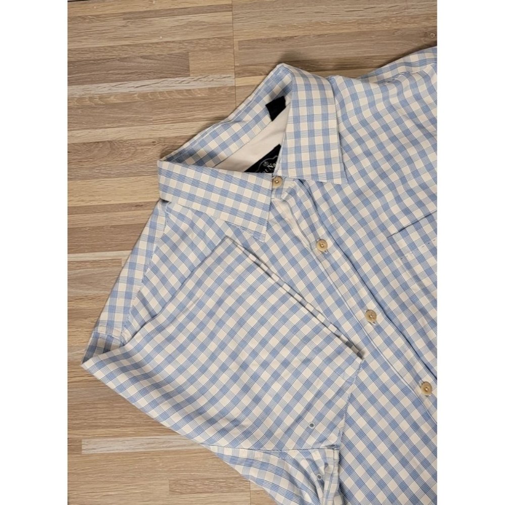 Nat Nast 100% Silk Short Sleeve Button Up Shirt, Men's Size Large, Blue Plaid
